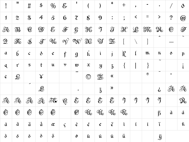 Espania Normal Character Map Espania Normal Character Map