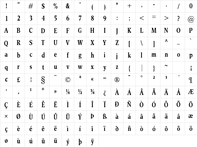 Esperanto Cond Bold Character Map