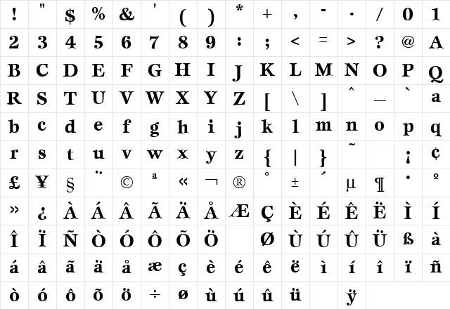 Esprit Bold Character Map Esprit Bold Character Map