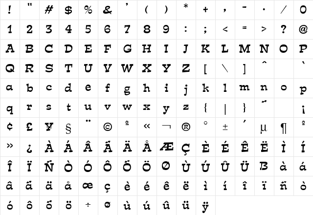EstralDB Normal Character Map