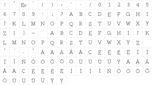 ETH Serif Regular Character Map