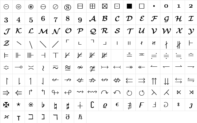 Euclid Math One Bold Character Map