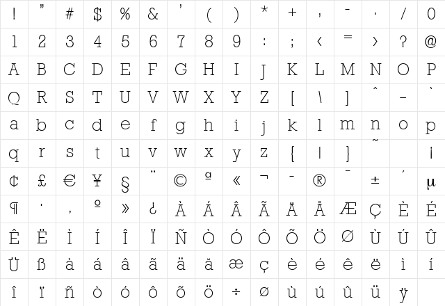 EugeneBecker-ExtraLight Regular Character Map