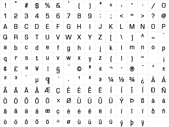 Eurasia Bold Character Map