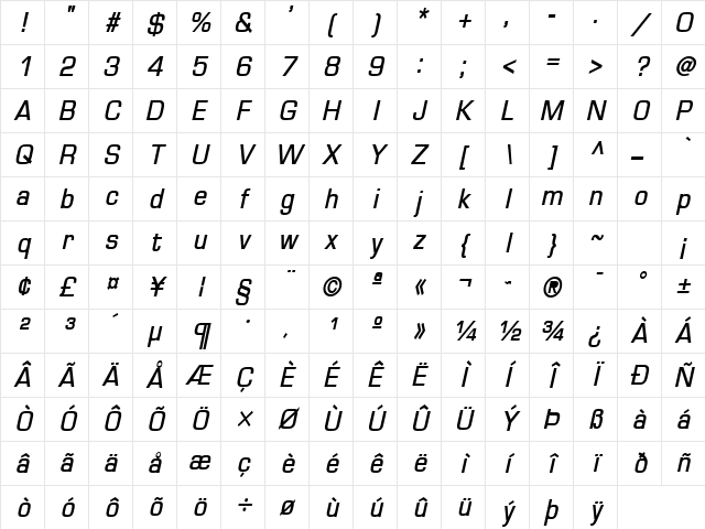 Eurasia BoldItalic Character Map