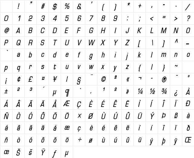 Eurasia Condensed BoldItalic Character Map Eurasia Condensed BoldItalic Character Map