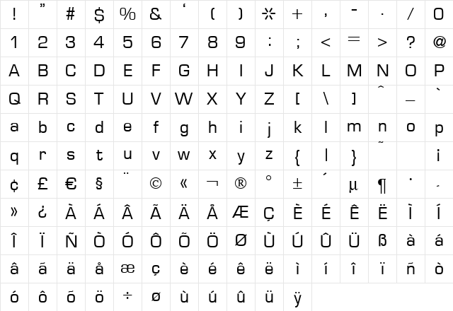 Eurasia Regular Character Map