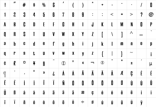 EuropaGrotesqueBold Roman Character Map