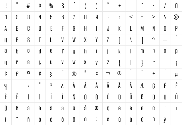 EuropaGrotesqueLight Roman Character Map