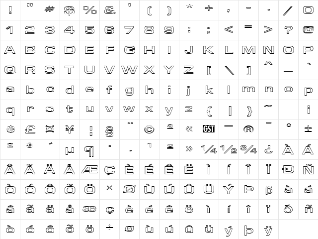 Eurose Wide-Hollow Regular Character Map