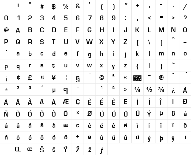 EuroseCond Bold Character Map