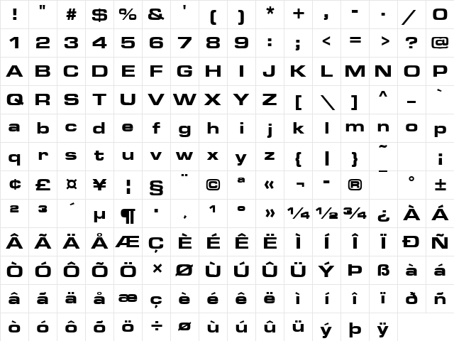 Eurostar Black Extended Regular Character Map