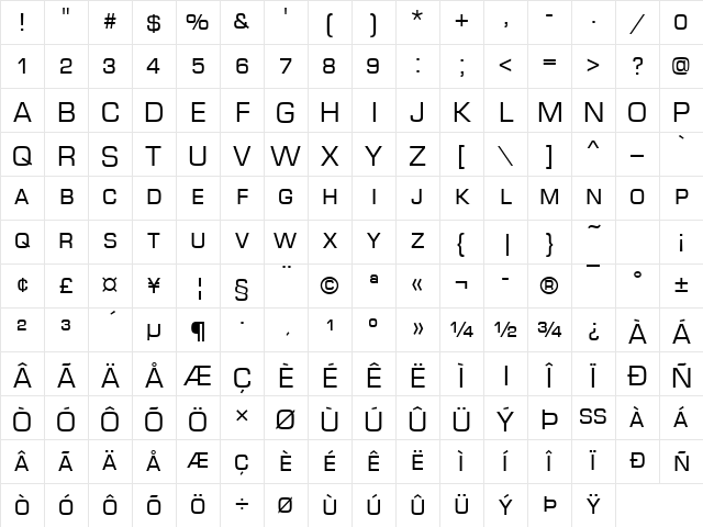 EurostileDCDReg Regular Character Map