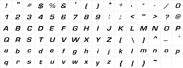 EurostileExtObl Regular Character Map