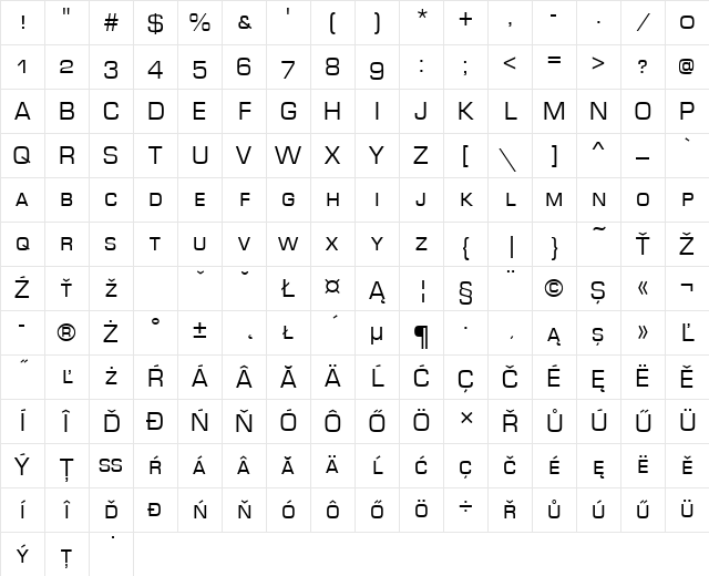 EurostileSCTEE Regular Character Map