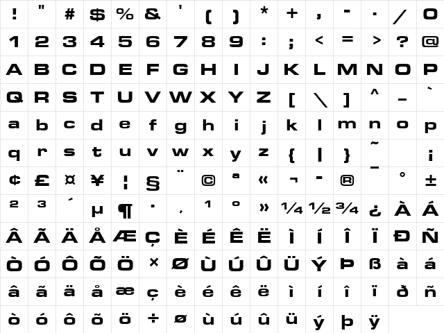 EurostileTBlaExt Regular Character Map
