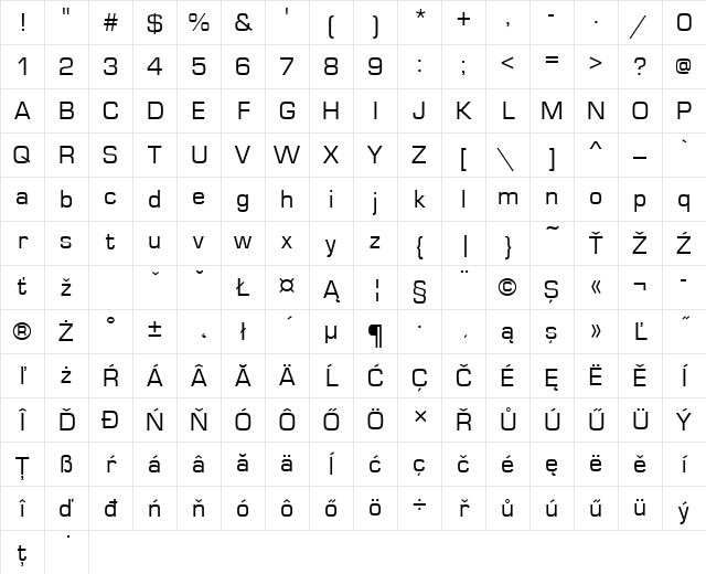 EurostileTEE Regular Character Map