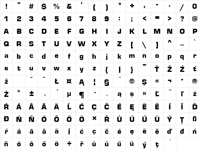 EurostileTEEBla Regular Character Map