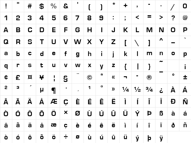 Eurostile Becker Bold Character Map