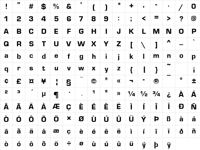 Eurostile Becker Heavy Regular Character Map