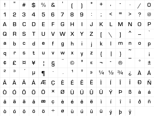Eurostile Becker Med Regular Character Map