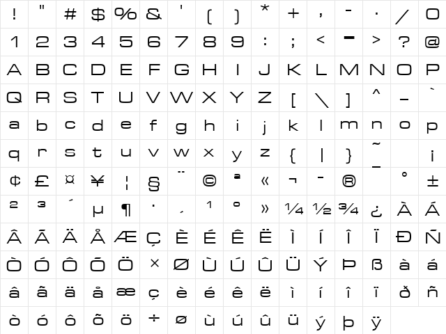 Eurostile Becker Reg Extd Regular Character Map