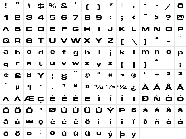 Eurostile Extended Black Character Map