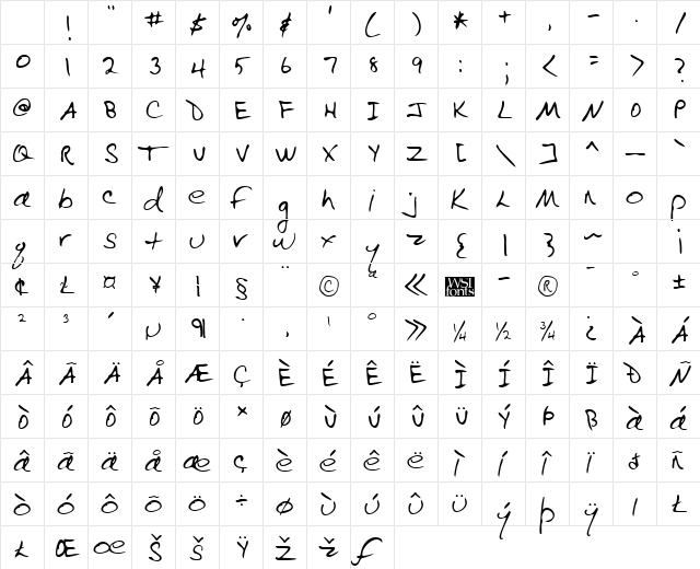 EvelynsHand Regular Character Map EvelynsHand Regular Character Map