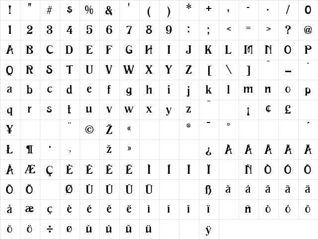 Excelsior Normal Character Map