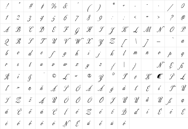 ExcelsiorScriptTextCE Medium Character Map