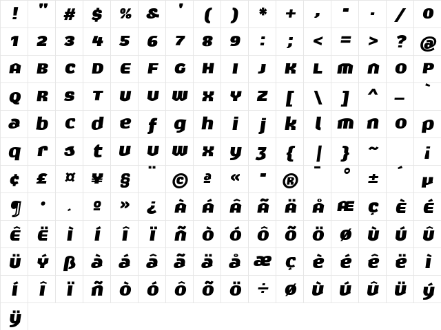 Exert Medium Italic Character Map Exert Medium Italic Character Map