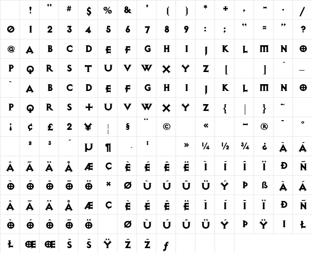 Exocet Heavy Character Map