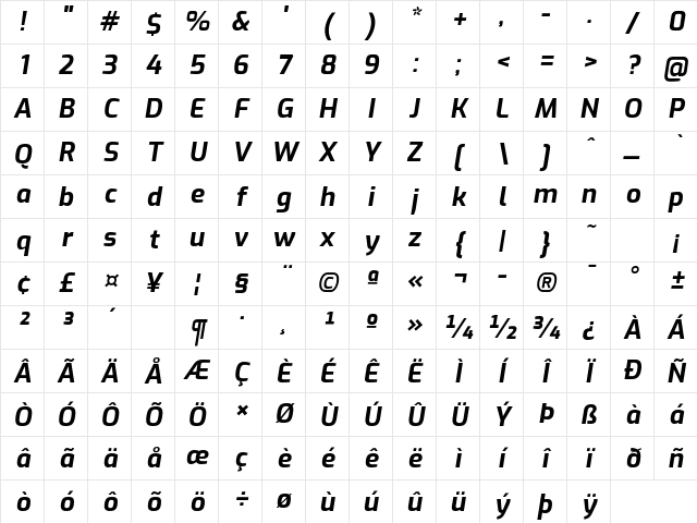 Exo Bold Italic Character Map Exo Bold Italic Character Map