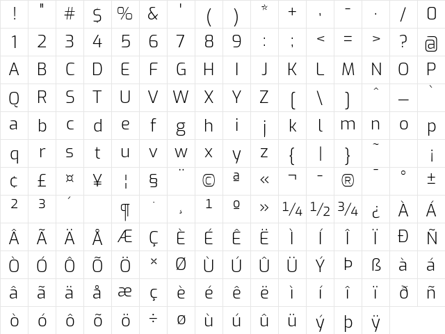 Exo Light Character Map