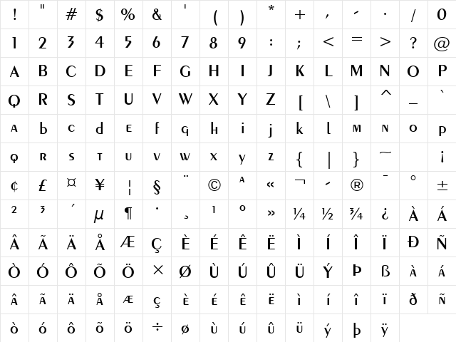 Exotc350 DmBd BT Demi-Bold Character Map