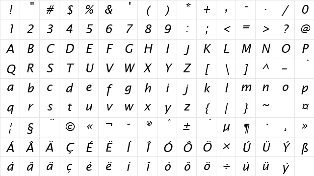 Lucida Sans CE Italic Character Map