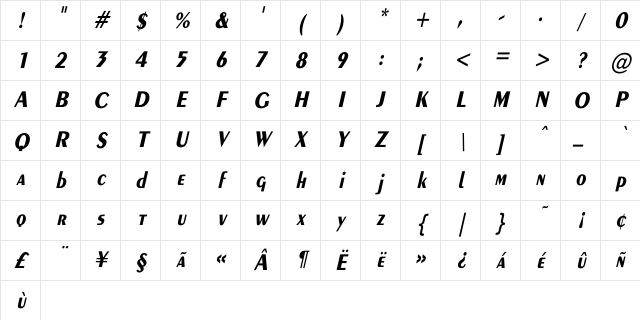 Exotic-Bold Th Italic Italic Character Map