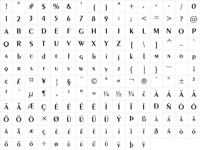 Exotic-350 DmHU Demi-Bold Character Map
