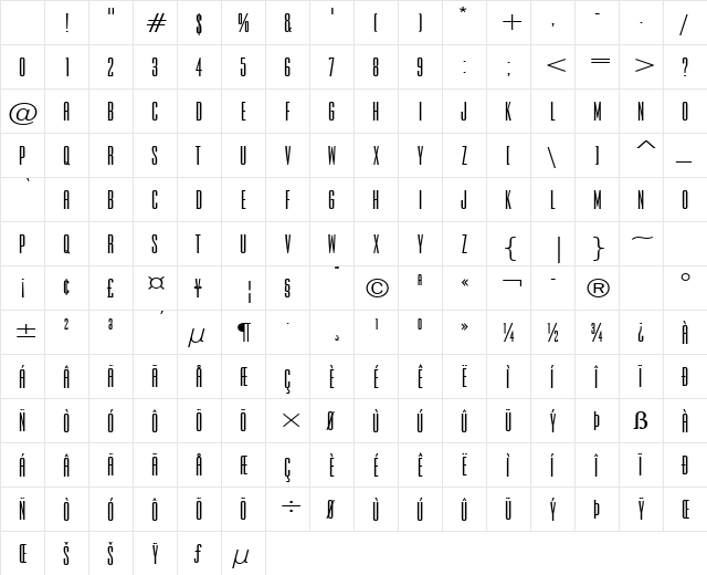 Expel Wide Bold Character Map Expel Wide Bold Character Map