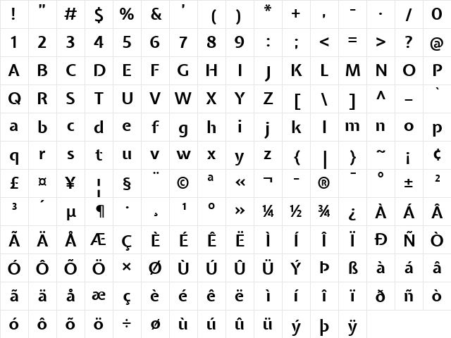 Expletus Sans Bold Character Map