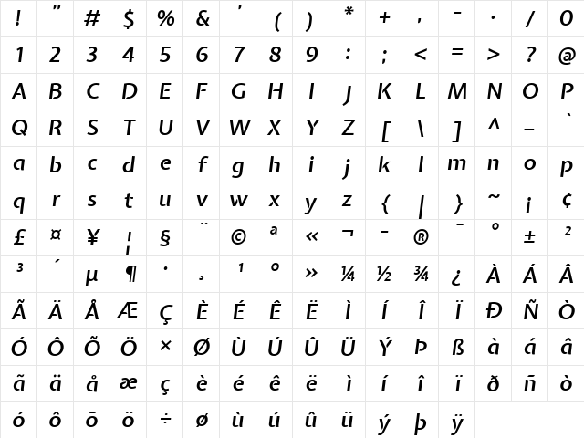 Expletus Sans SemiBold Italic Character Map
