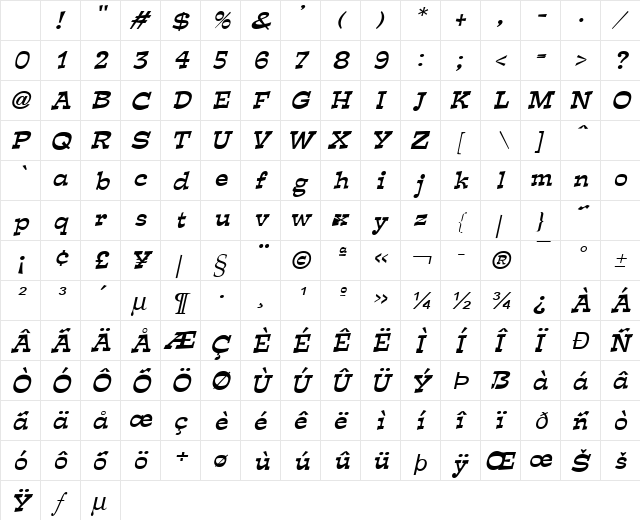 Expose Thin BoldItalic Character Map