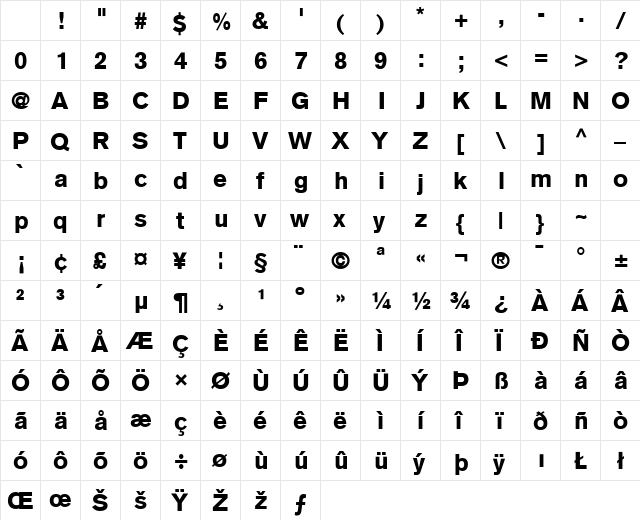Express Black SSi Black Character Map