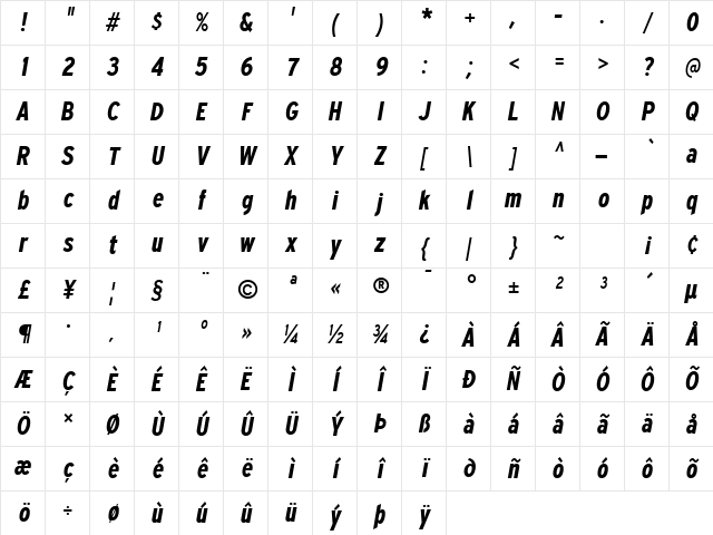 Expressway Condensed Bold Italic Character Map Expressway Condensed Bold Italic Character Map