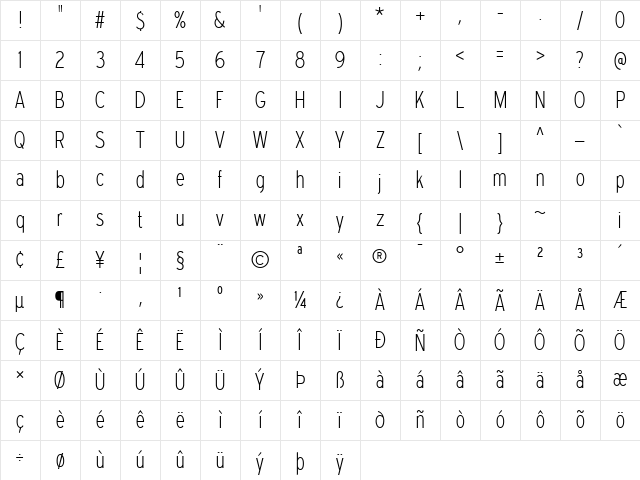 Expressway Condensed ExtraLight Character Map