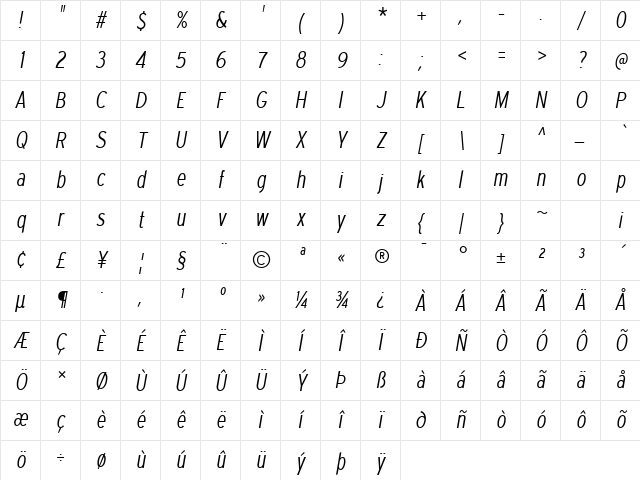 Expressway Condensed Light Italic Character Map Expressway Condensed Light Italic Character Map