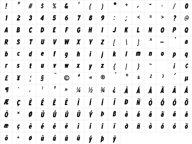 Expressway Condensed ExtraBold Italic Character Map Expressway Condensed ExtraBold Italic Character Map