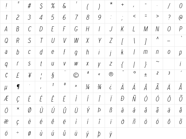 Expressway Condensed ExtraLight Italic Character Map Expressway Condensed ExtraLight Italic Character Map