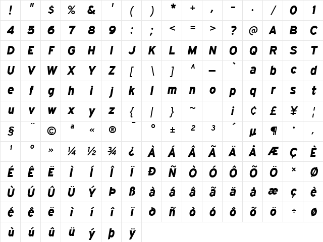 Expressway ExtraBold Italic Character Map