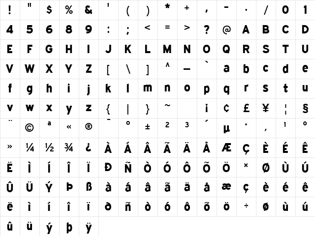 Expressway ExtraBold Character Map